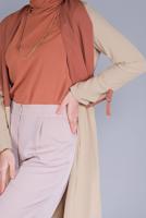 Hijab clothing BEIGE BELTED TWO COLORED TRENCH COAT 6365 