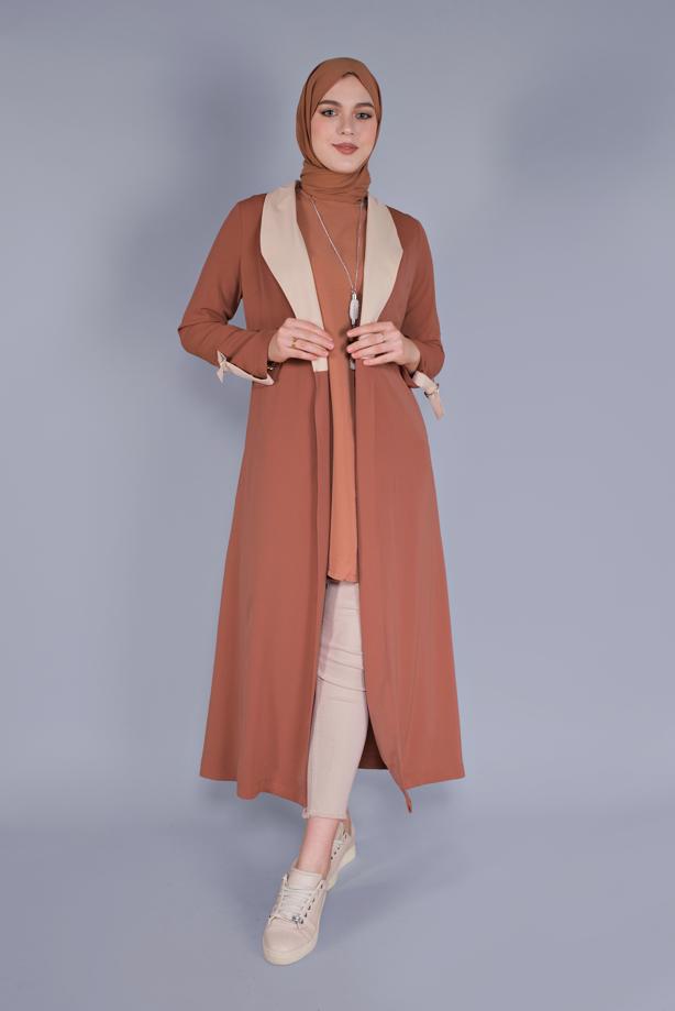 Vêtements hijab TABA TRENCH BICOLORE À CEINTURE 6365  - TRENDTESETTÜR