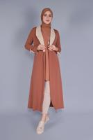 Hijab clothing TABA BELTED TWO COLORED TRENCH COAT 6365 