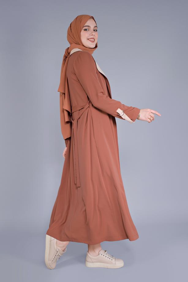Vêtements hijab TABA TRENCH BICOLORE À CEINTURE 6365  - TRENDTESETTÜR