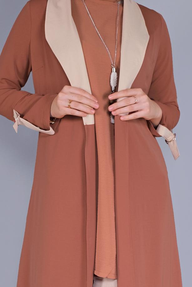 Vêtements hijab TABA TRENCH BICOLORE À CEINTURE 6365  - TRENDTESETTÜR
