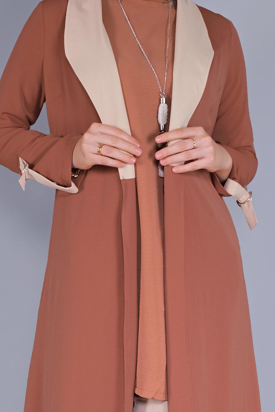 Hijab clothing TABA BELTED TWO COLORED TRENCH COAT 6365 