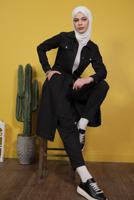 Vêtements hijab NOIR TRENCH-COAT EN DENIM AVEC CEINTURE 8117