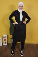 Vêtements hijab NOIR TRENCH-COAT EN DENIM AVEC CEINTURE 8117