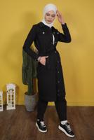 Vêtements hijab NOIR TRENCH-COAT EN DENIM AVEC CEINTURE 8117