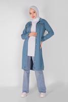 Hijab clothing BLUE BUTTONED DENIM TRENCH COAT 9117 