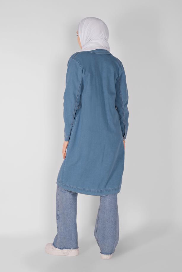 Vêtements hijab  BUTTONED DENIM TRENCH COAT 9117  - TRENDTESETTÜR