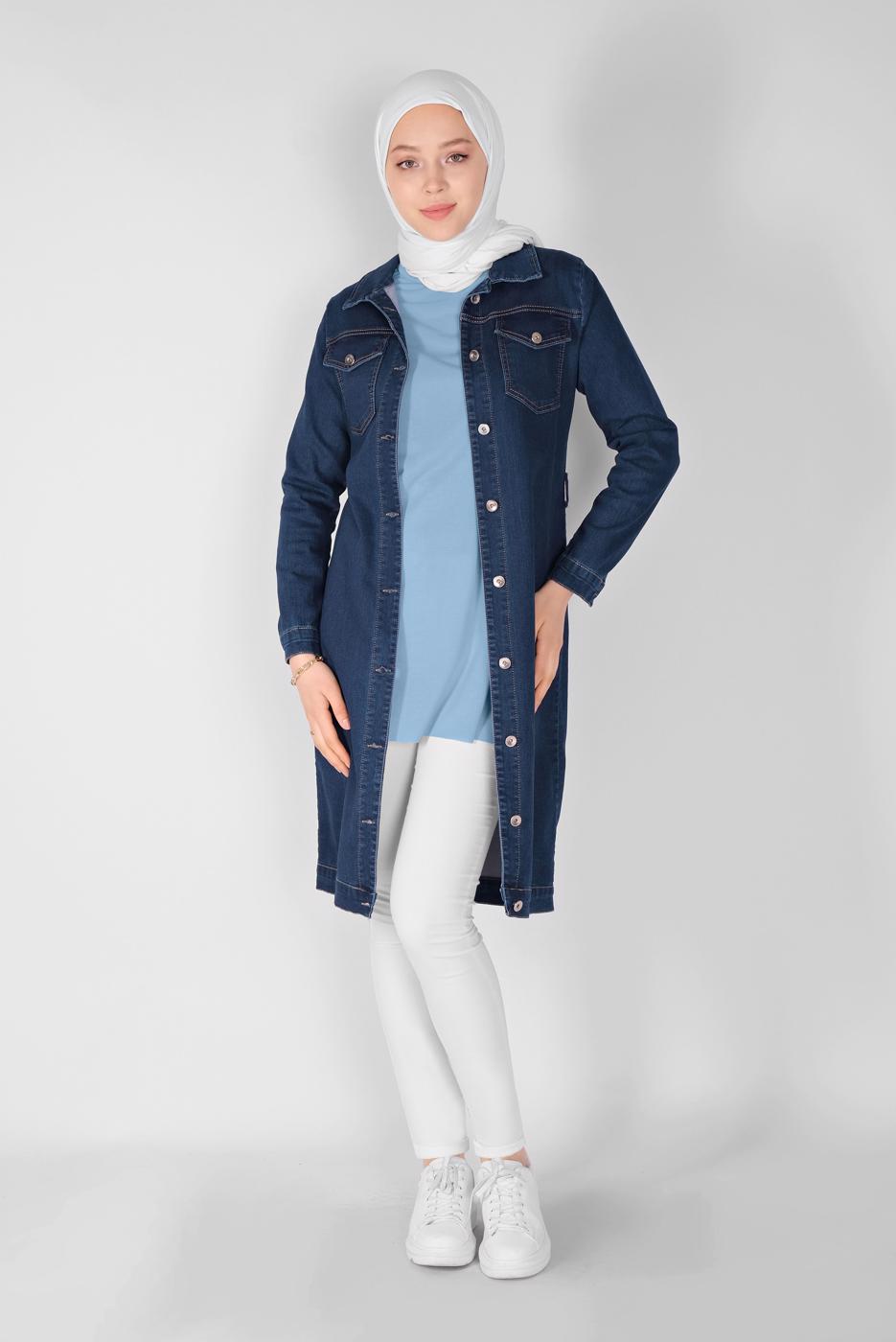 Vêtements hijab BLEU MARINE TRENCH-COAT EN DENIM BOUTONS 9117
