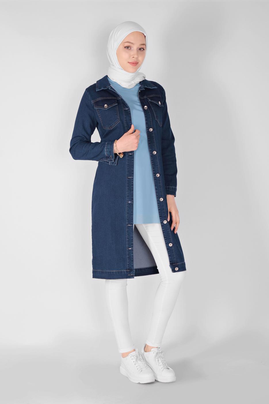 Vêtements hijab BLEU MARINE TRENCH-COAT EN DENIM BOUTONS 9117