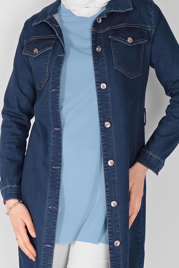 Vêtements hijab  BUTTONED DENIM TRENCH COAT 9117  - TRENDTESETTÜR