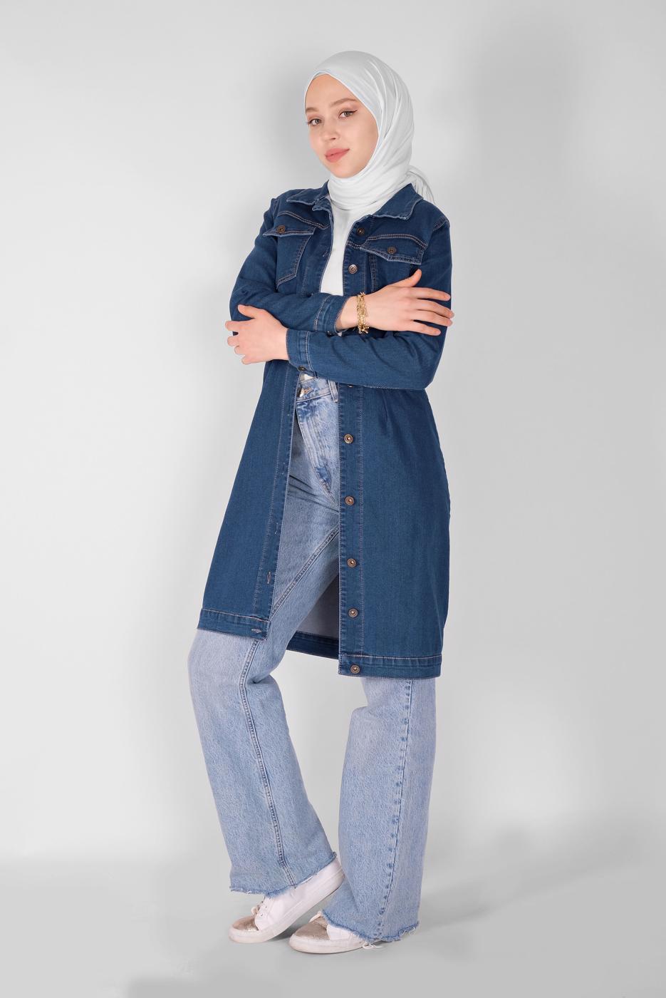 Vêtements hijab BLEU MARINE TRENCH-COAT EN DENIM BOUTONS 9117