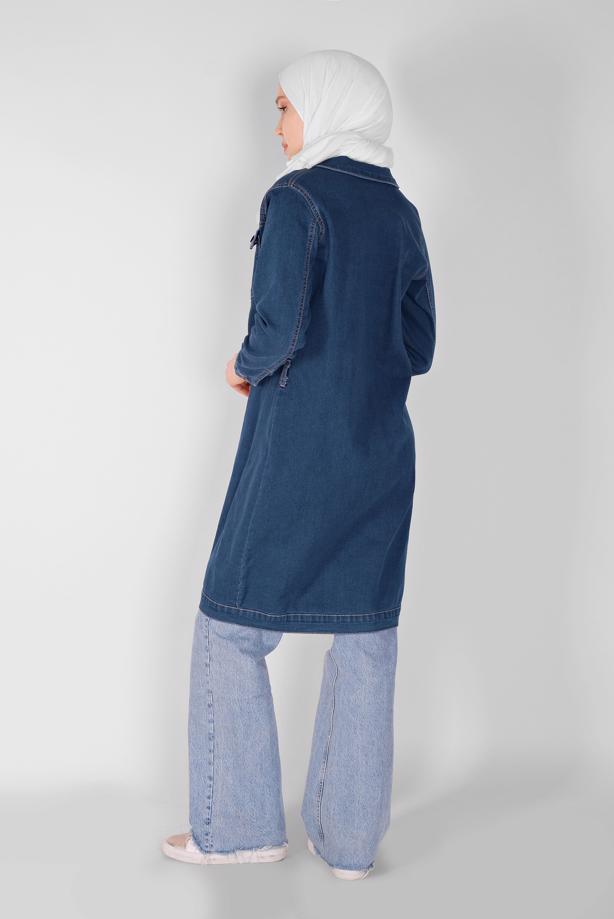 Vêtements hijab  BUTTONED DENIM TRENCH COAT 9117  - TRENDTESETTÜR