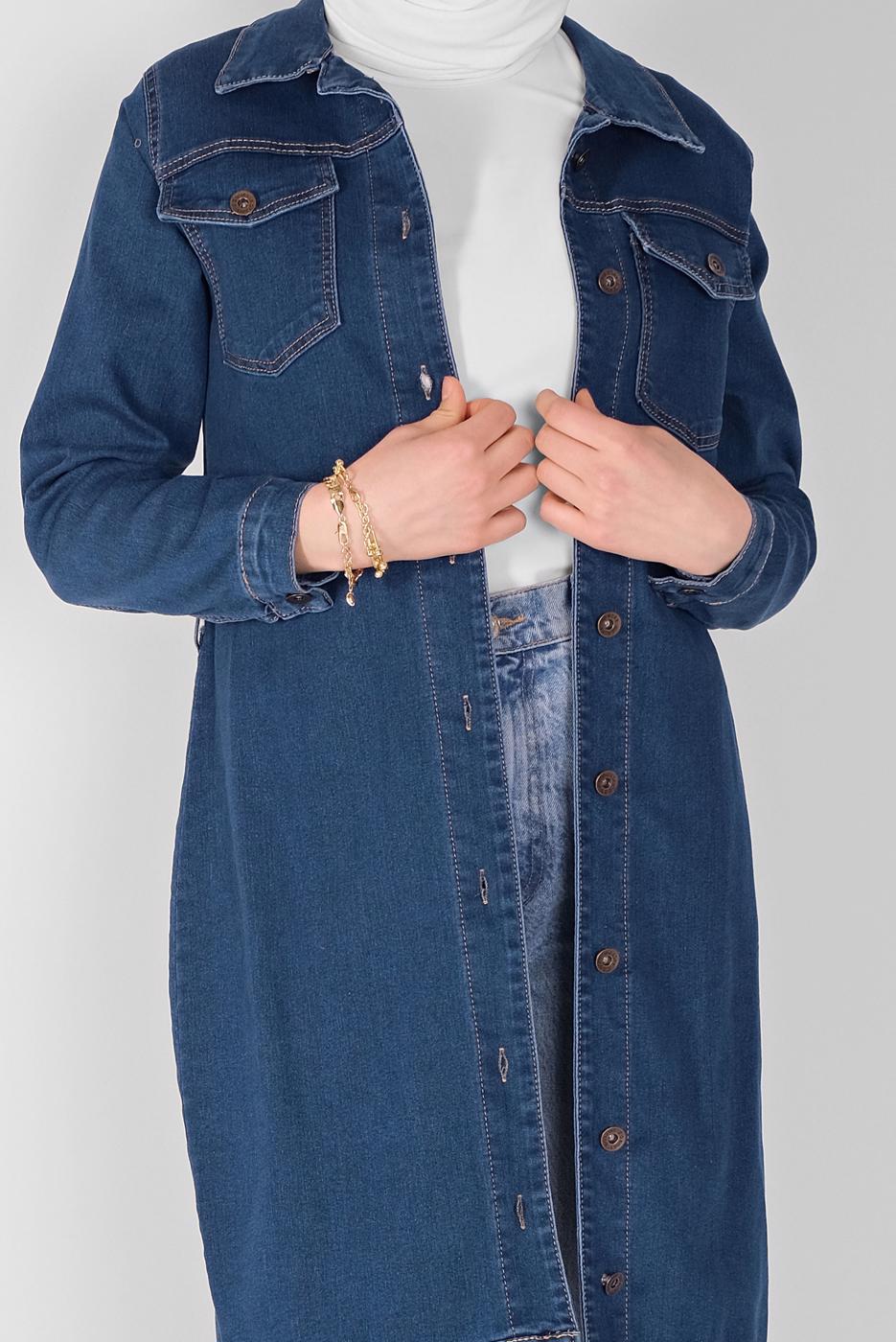 Vêtements hijab BLEU MARINE TRENCH-COAT EN DENIM BOUTONS 9117