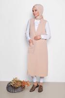 Tesettür giyim BEJ ALVİNA TORBA CEP DETAYLI YELEK 4209