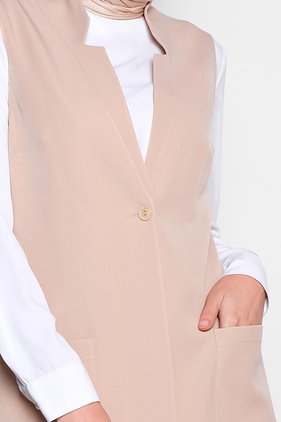 Tesettür giyim BEJ ALVİNA TORBA CEP DETAYLI YELEK 4209