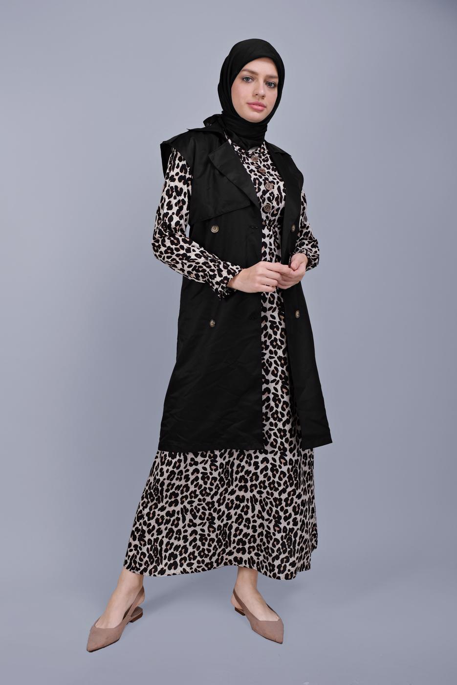 Vêtements hijab NOIR GILET À CEINTURE À BOUTONS  252 