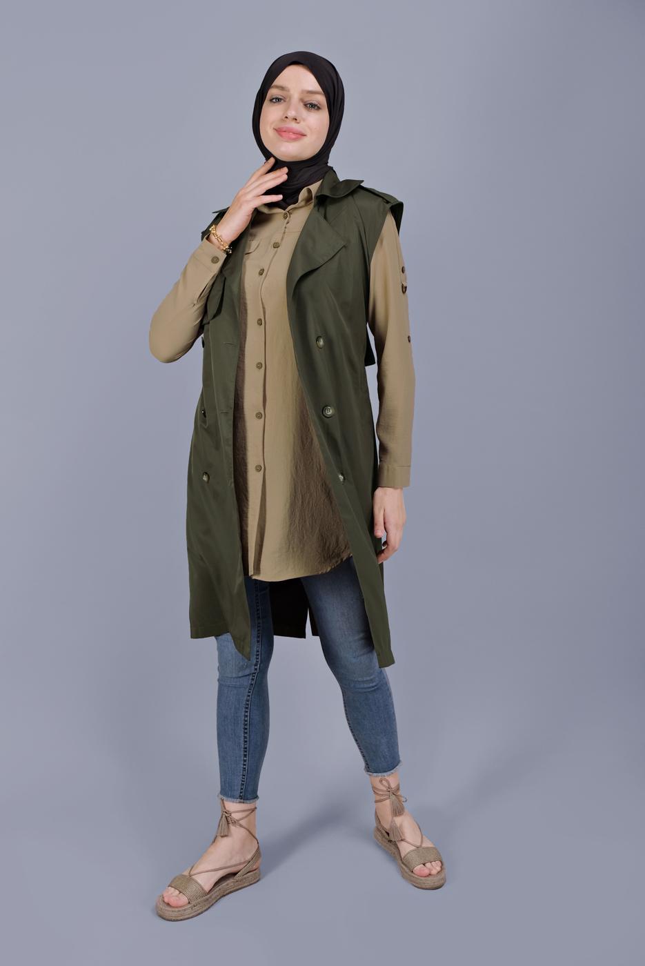 Hijab clothing KHAKI BUTTON BELTED VEST 252 