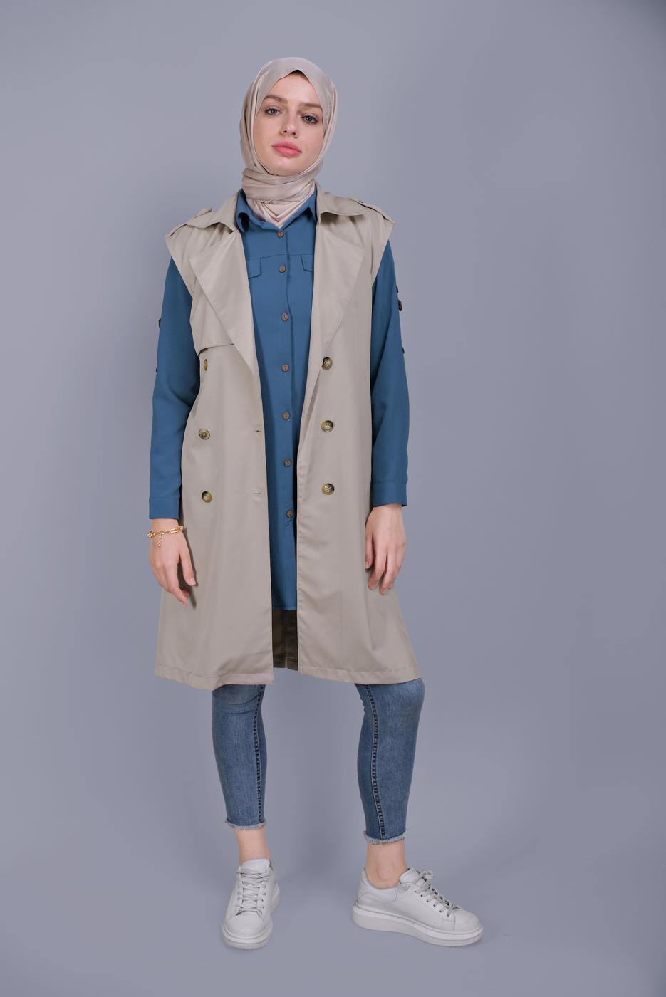 Hijab clothing BEIGE BUTTON BELTED VEST 252 