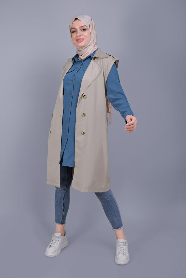 Tesettür giyim  DÜĞMELİ KUŞAKLI YELEK 252 - TRENDTESETTÜR