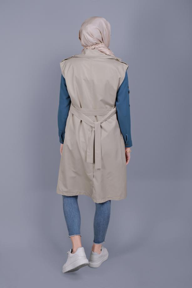 Tesettür giyim  DÜĞMELİ KUŞAKLI YELEK 252 - TRENDTESETTÜR