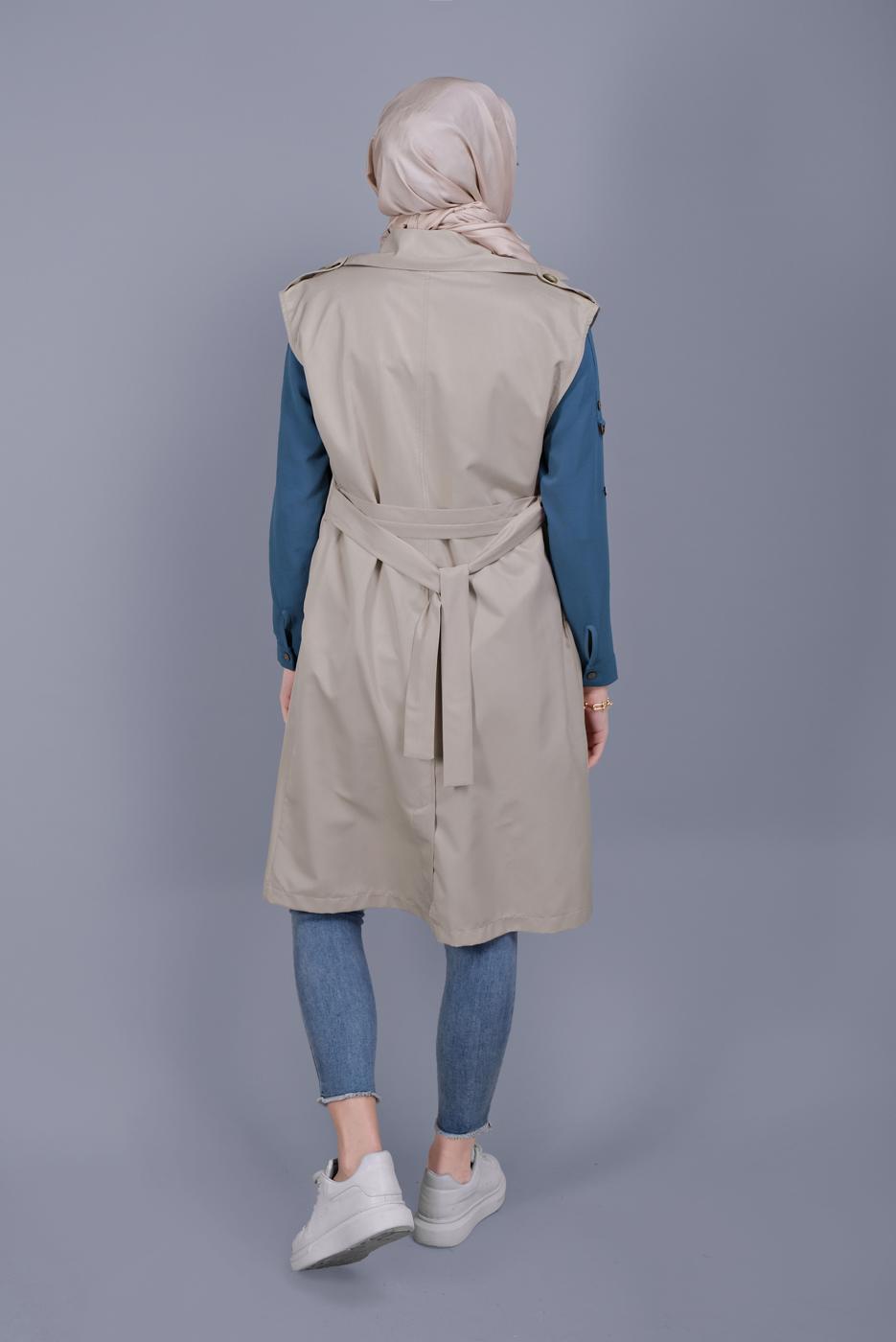 Hijab clothing BEIGE BUTTON BELTED VEST 252 