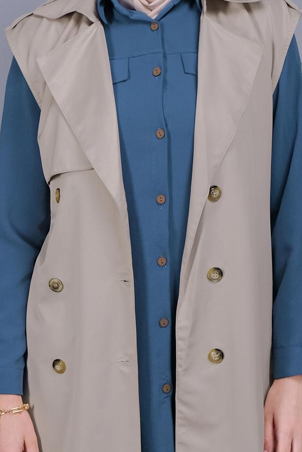 Tesettür giyim  DÜĞMELİ KUŞAKLI YELEK 252 - TRENDTESETTÜR