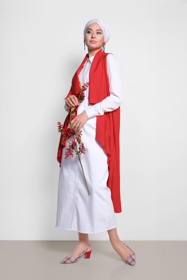 Vêtements hijab ROUGE GILET ASYMÉTRIQUE ALVINA 4094 - TRENDTESETTÜR