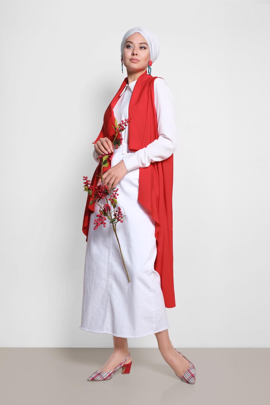 Vêtements hijab ROUGE GILET ASYMÉTRIQUE ALVINA 4094