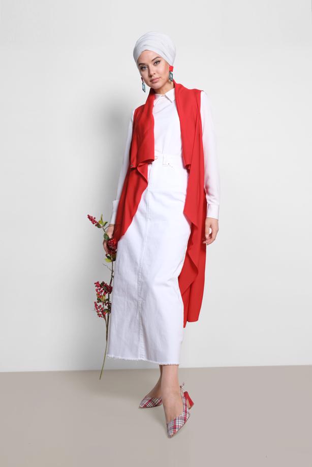 Vêtements hijab ROUGE GILET ASYMÉTRIQUE ALVINA 4094 - TRENDTESETTÜR