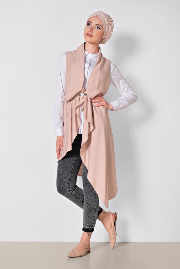 Vêtements hijab POUDRE GILET ASYMÉTRIQUE ALVINA 4094 - TRENDTESETTÜR