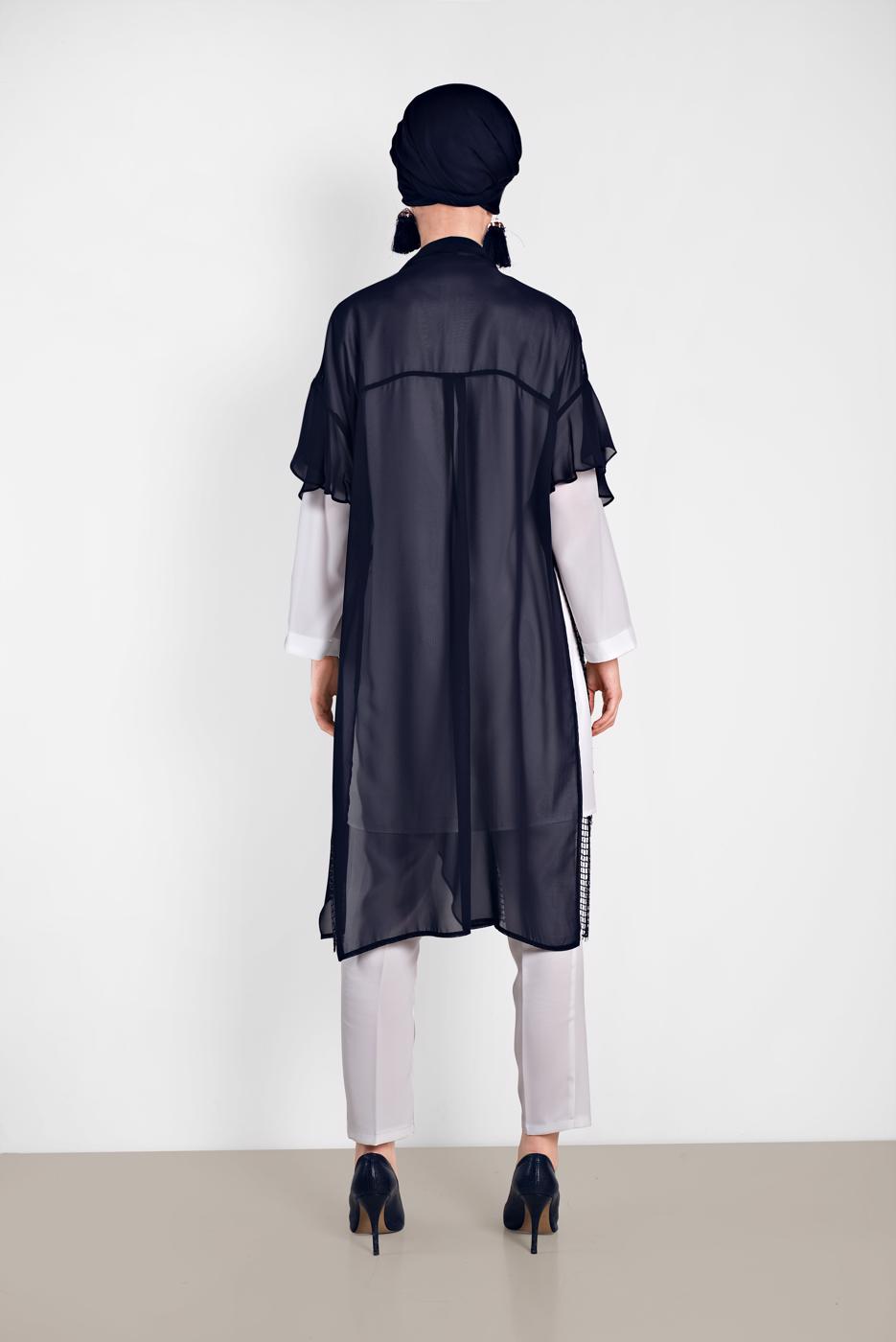 Tesettür giyim LACİVERT ALVİNA PULLU FİLE DETAYLI ŞİFON YELEK  4314  