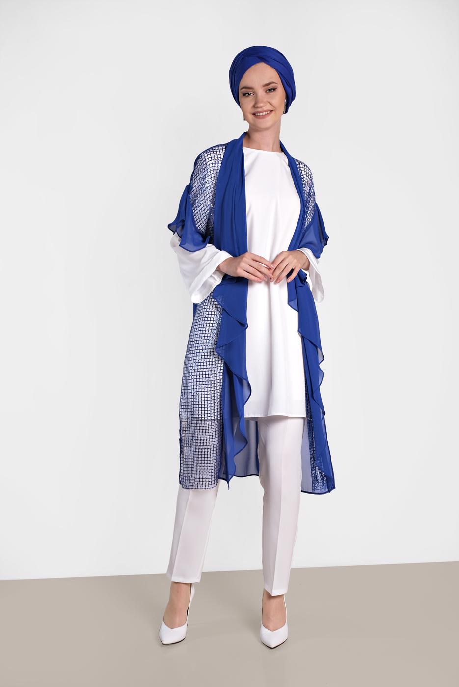 Tesettür giyim LACİVERT ALVİNA PULLU FİLE DETAYLI ŞİFON YELEK  4314  