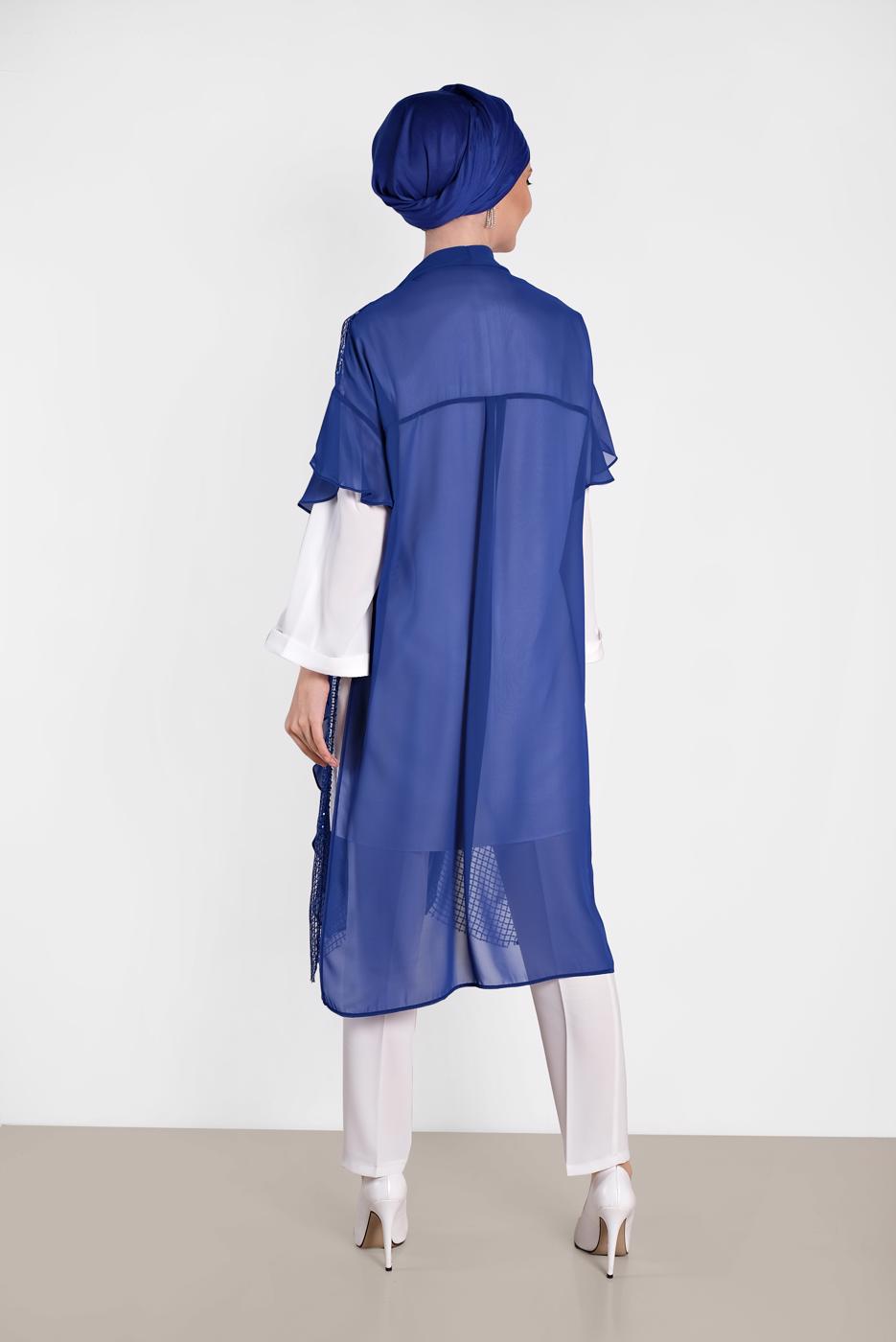 Tesettür giyim LACİVERT ALVİNA PULLU FİLE DETAYLI ŞİFON YELEK  4314  