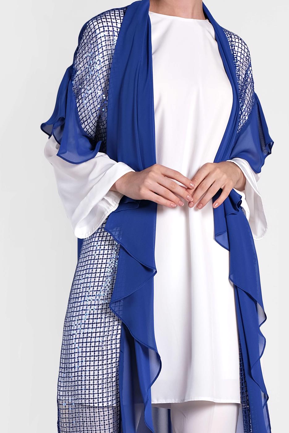 Tesettür giyim LACİVERT ALVİNA PULLU FİLE DETAYLI ŞİFON YELEK  4314  