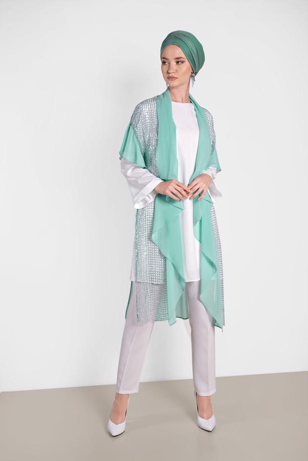 Vêtements hijab VERT T 4314 ALVİNA  MH 3229 YELEK - TRENDTESETTÜR