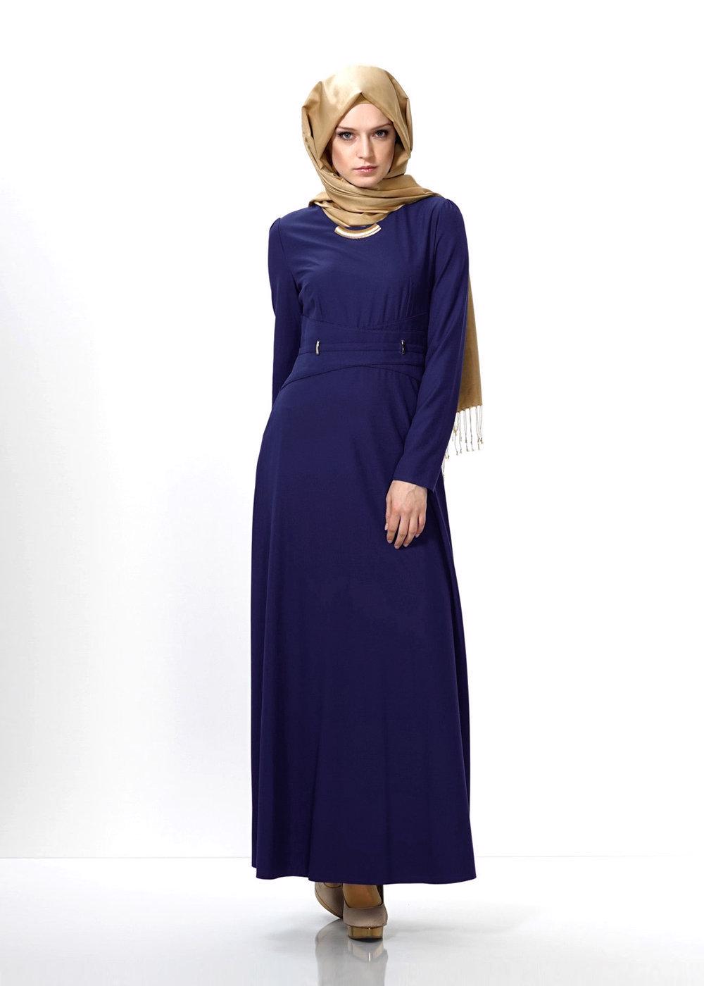 Tesettür giyim LACİVERT ALVİNA BASIC ELBİSE 4313 