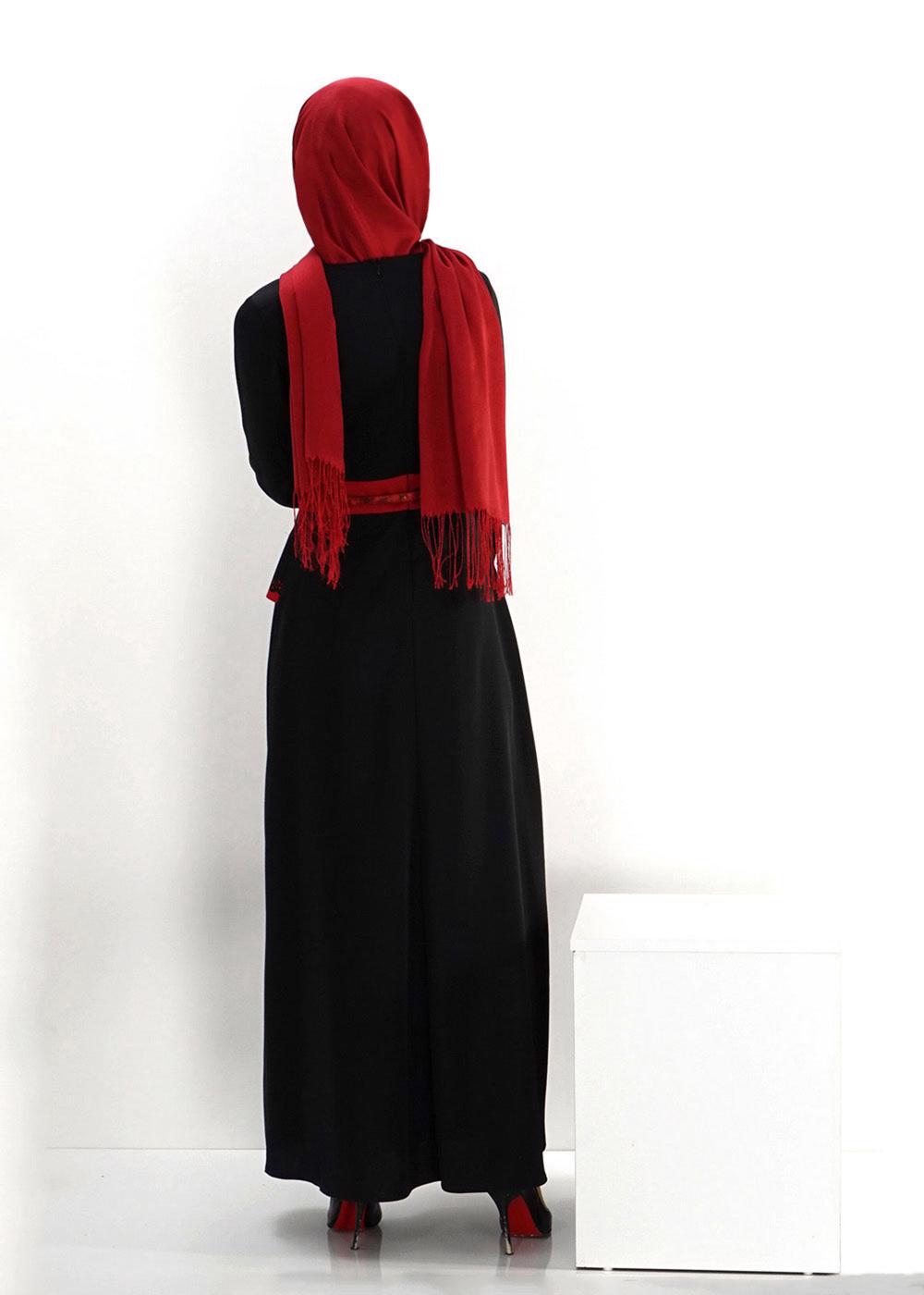 Tesettür giyim SİYAH ALVİNA DESENLİ ELBİSE 4338 