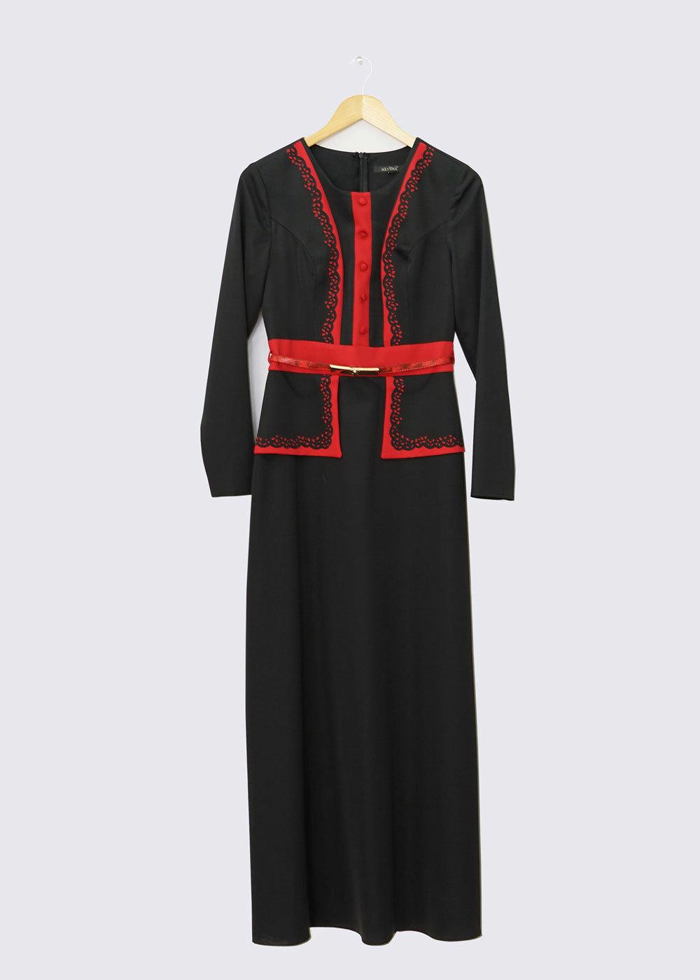 Tesettür giyim SİYAH ALVİNA DESENLİ ELBİSE 4338 