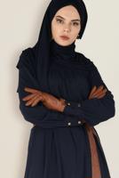 Tesettür giyim LACİVERT ALVİNA DERİ KUŞAKLI ELBİSE 4406 
