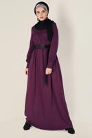 Tesettür giyim MÜRDÜM ALVİNA DERİ KUŞAKLI ELBİSE 4406 