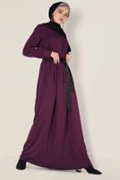 Tesettür giyim MÜRDÜM ALVİNA DERİ KUŞAKLI ELBİSE 4406 