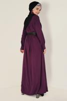 Tesettür giyim MÜRDÜM ALVİNA DERİ KUŞAKLI ELBİSE 4406 