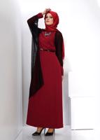 Tesettür giyim KIRMIZI ALVİNA TÜLLÜ İKİLİ ELBİSE 4500 