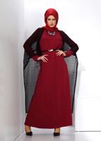 Tesettür giyim KIRMIZI ALVİNA TÜLLÜ İKİLİ ELBİSE 4500 