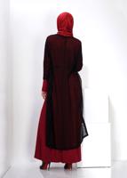 Tesettür giyim KIRMIZI ALVİNA TÜLLÜ İKİLİ ELBİSE 4500 