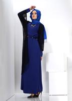 Tesettür giyim LACİVERT ALVİNA TÜLLÜ İKİLİ ELBİSE 4500 