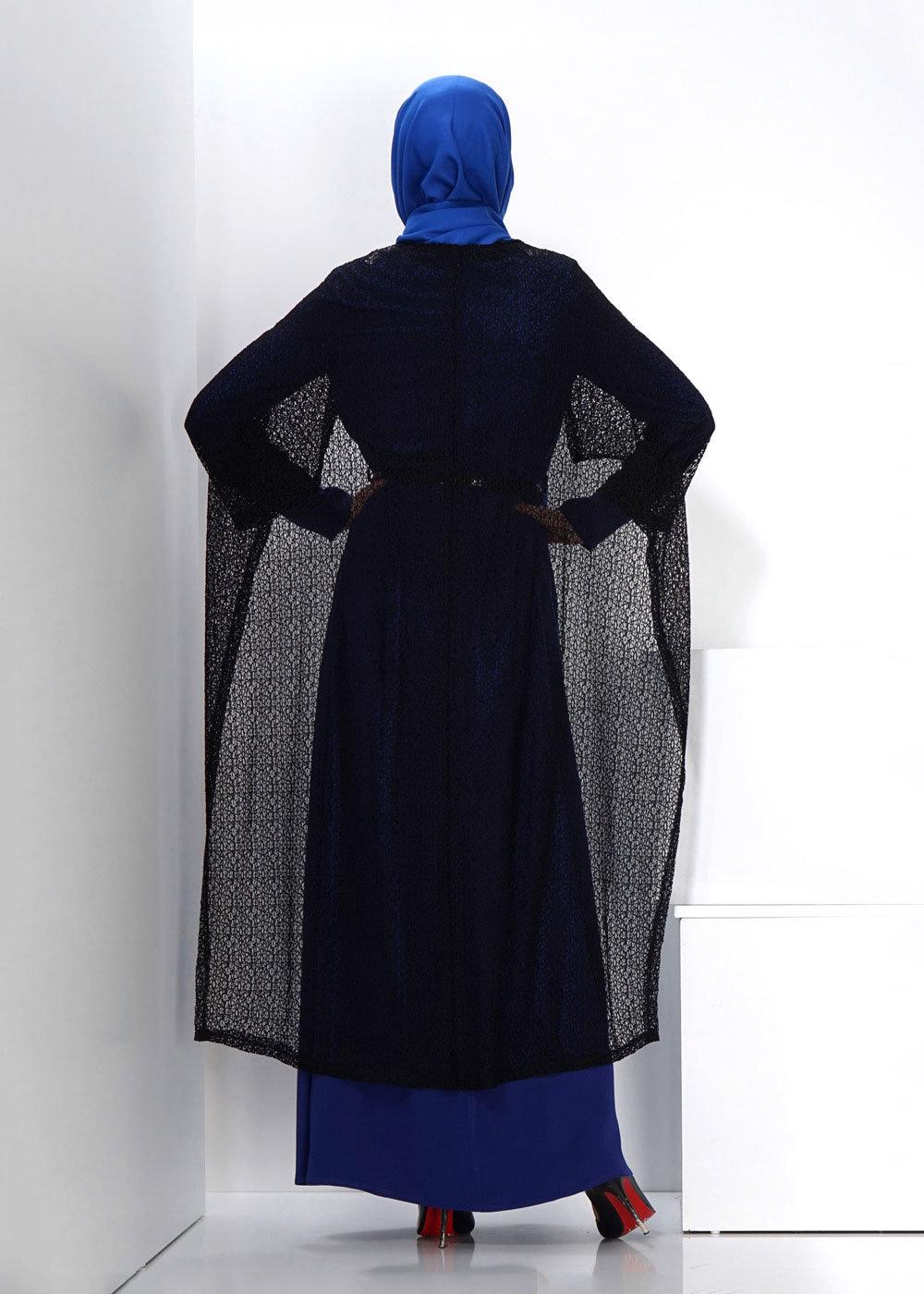 Tesettür giyim LACİVERT ALVİNA TÜLLÜ İKİLİ ELBİSE 4500 