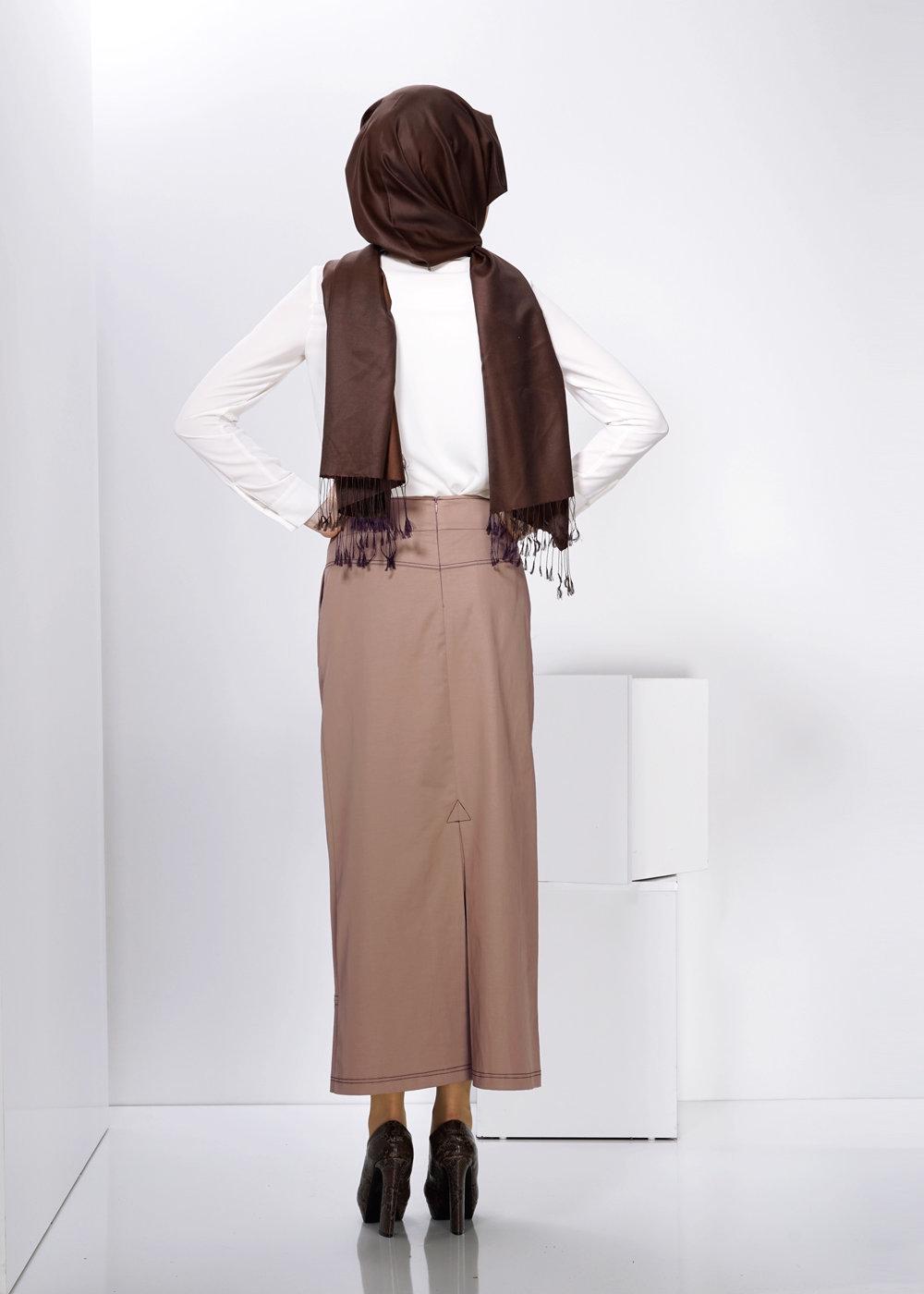 Tesettür giyim KAHVE T 6597 ALVİNA MEGAN 15421 ETEK 38/46 TEK38