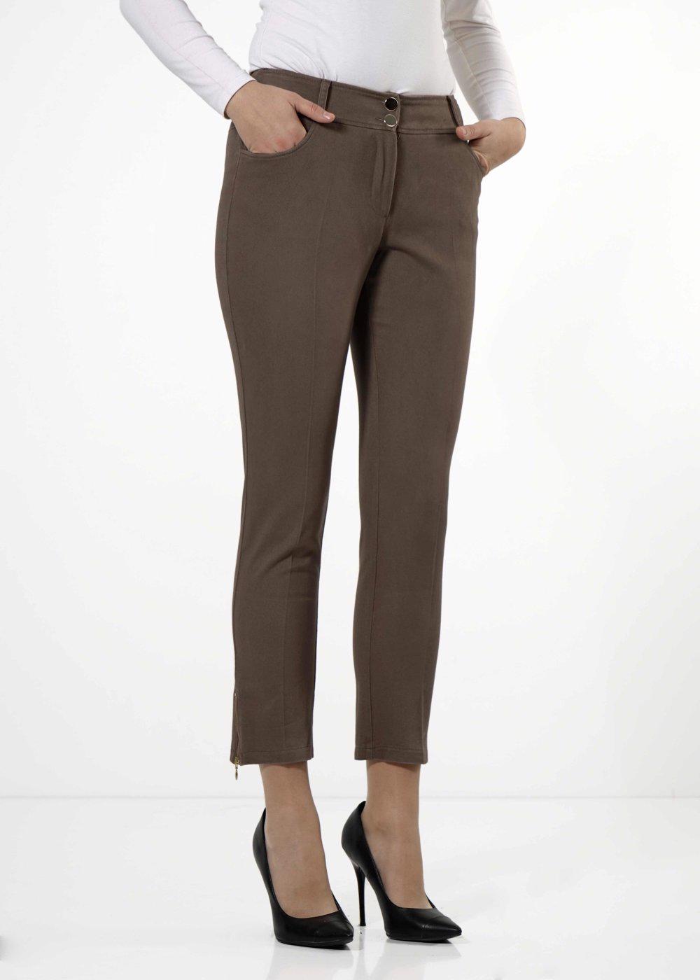 Tesettür giyim VİZON ALVİNA PAÇASI FERMUAR DETAYLI PANTOLON 7812 