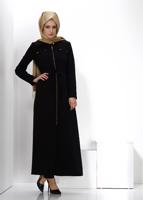 Tesettür giyim SİYAH T 1343  ALVİNA ARMANİ 77 PARDESÜ 38/48 TEK38